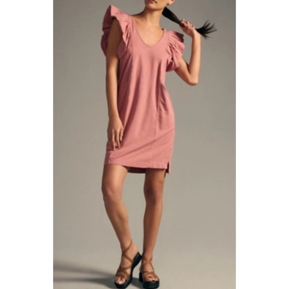 Daily Practice Anthropologie Flutter Sleeve Tee Dress Cotton in Dried Coral SZ M